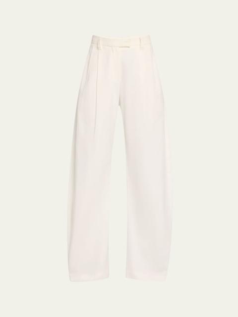 Pleated Cotton Barrel-Leg Tailored Pants