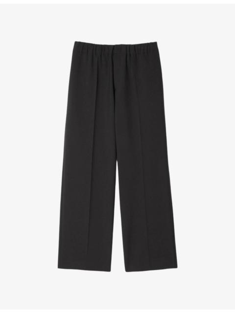 Elasticated-waist wide-leg stretch-woven trousers