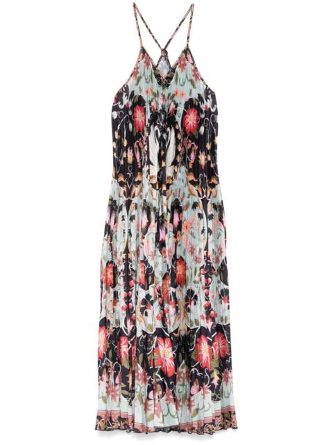 pleated sleeveless midi dress