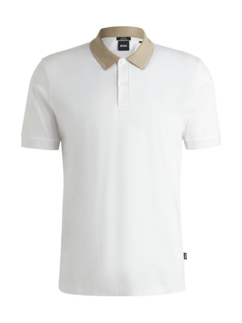 MERCERIZED-COTTON SLIM-FIT POLO SHIRT WITH COLLAR STRIPE