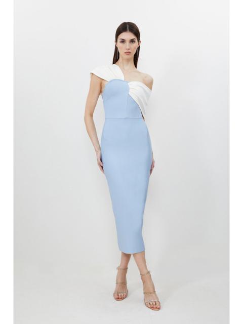 Petite Figure Form Bandage Asymmetric Strap Knit Midi Dress
