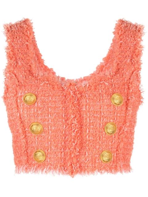 buttoned tweed cropped top