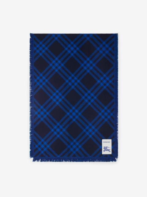 Wide Check Wool Silk Scarf