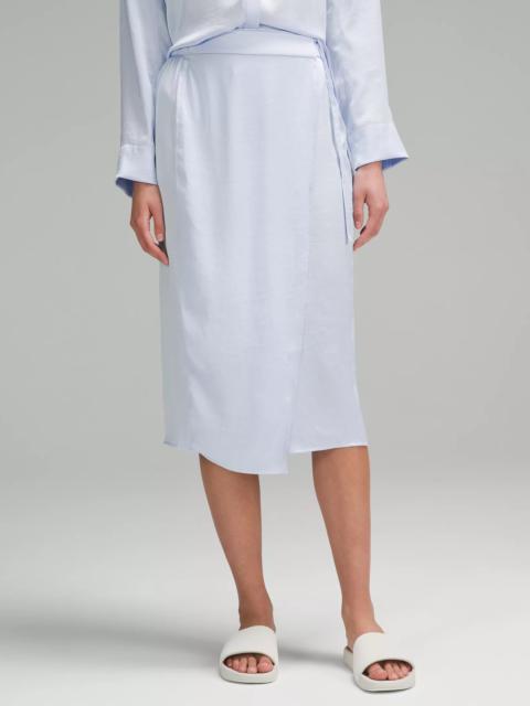 Logo Charm Satin Waist-Tie Midi Skirt