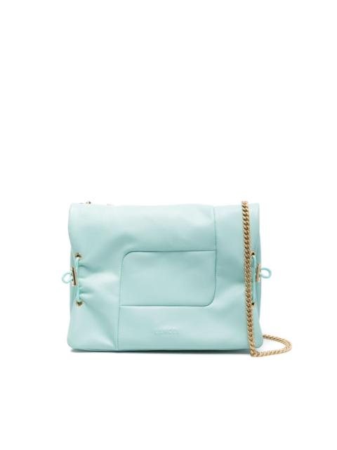 logo-embossed leather shoulder bag