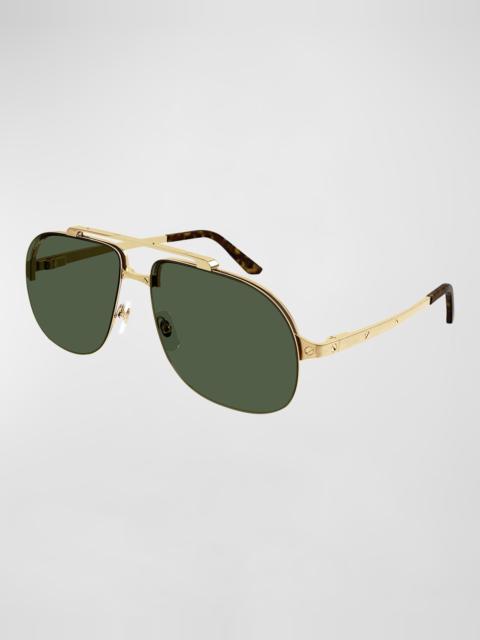 Men's Double-Bridge Metal Aviator Sunglasses