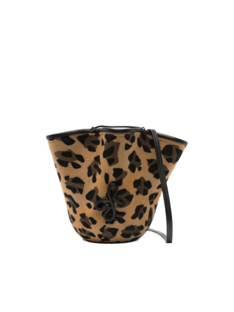 leopard-print ruffled bucket bag