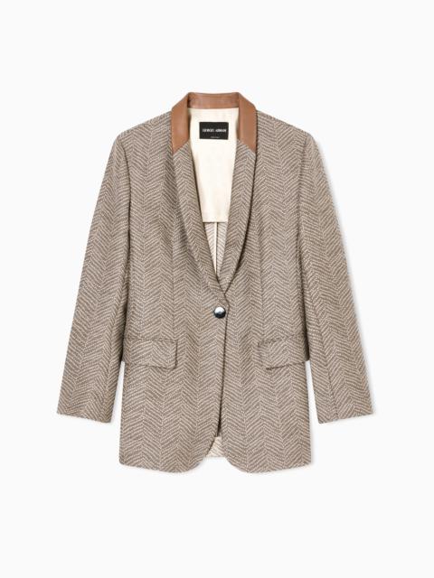 ASV SINGLE-BREASTED JACKET IN CHEVRON JACQUARD VIRGIN WOOL AND CASHMERE