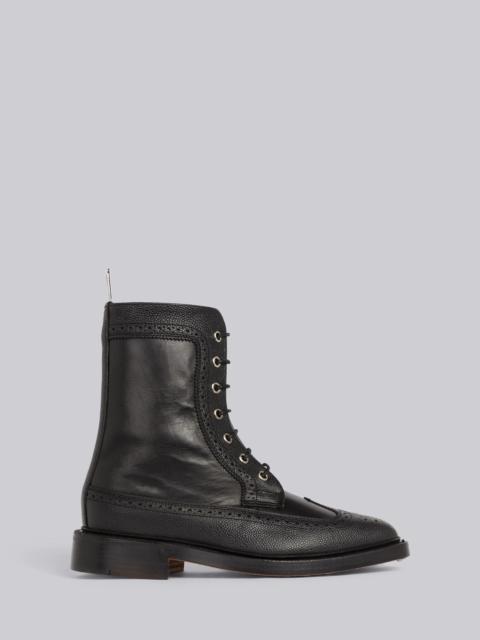 Black Pebbled Calfskin Mix Longwing Brogue Boot