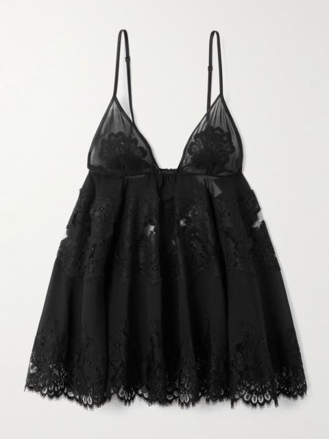 Scalloped lace-trimmed chiffon camisole Black