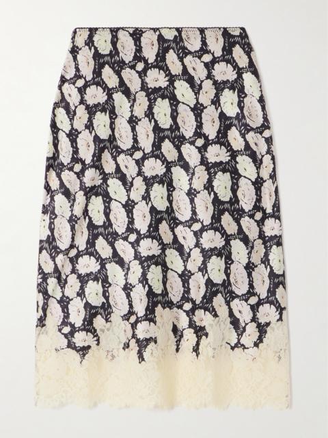 Elowette Lace-trimmed Floral-print Silk-satin Skirt