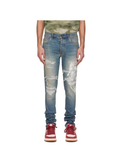 Blue AMIRI Eagle Repair Skinny Jeans