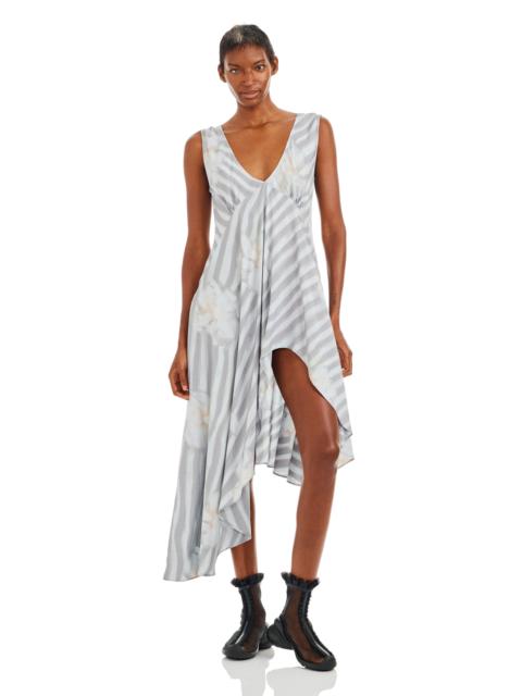 WASHED WAVY NAVY FLOWER STRIPE TULIP DRESS