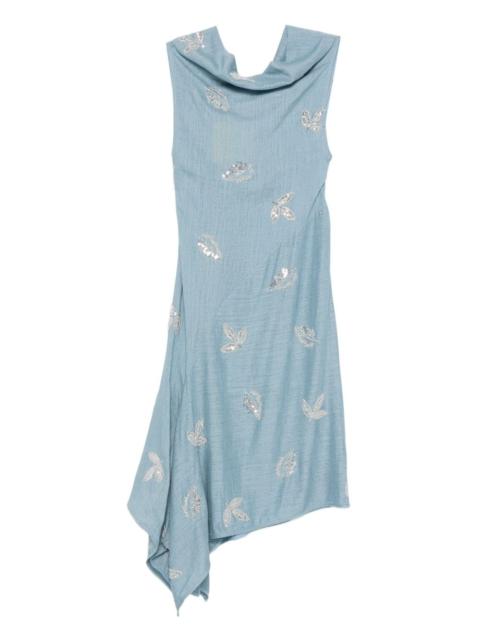 cowl-neck embroidered midi dress