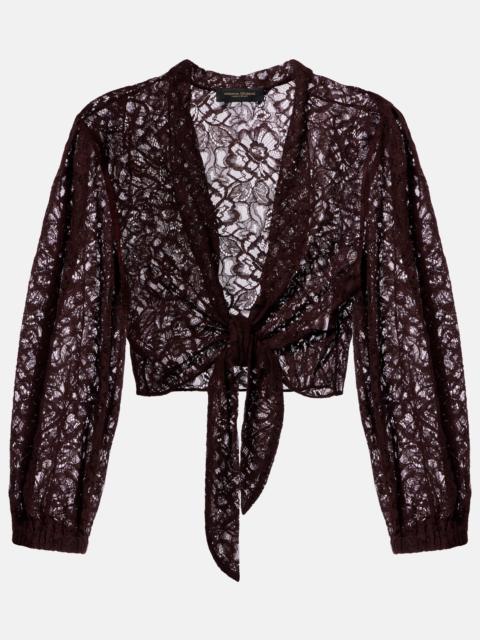 Cotton-blend lace crop top