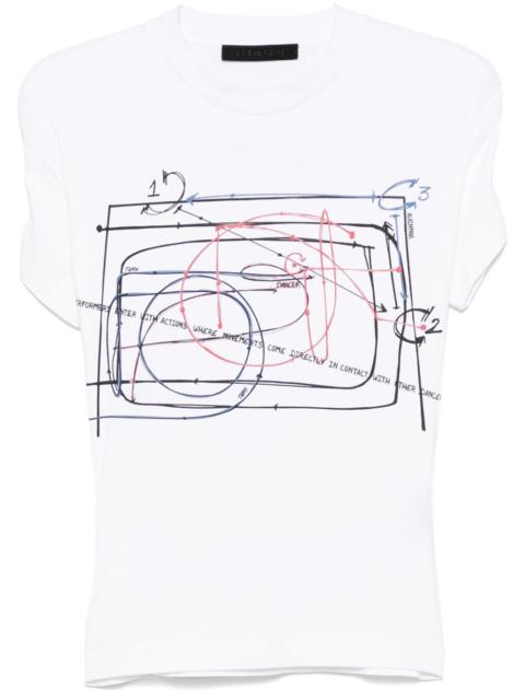 printed elasticated-straps T-shirt