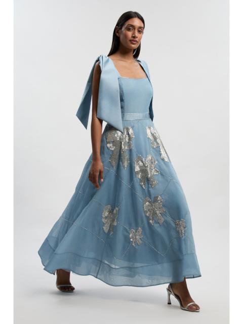 Crystal Embellished Organdie Strappy Prom Dress