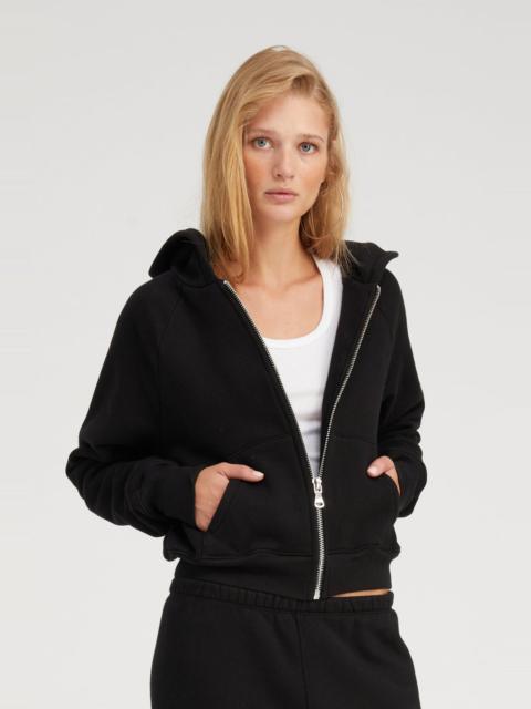 BLACK COTTON SHRUNKEN ZIP UP HOODIE