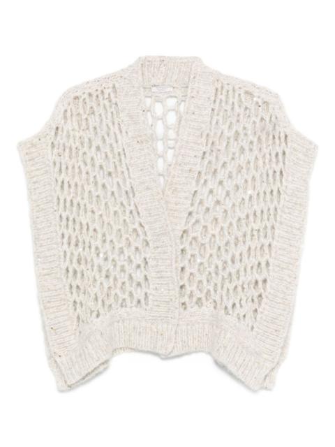 sequin-embellished open-knit cardigan