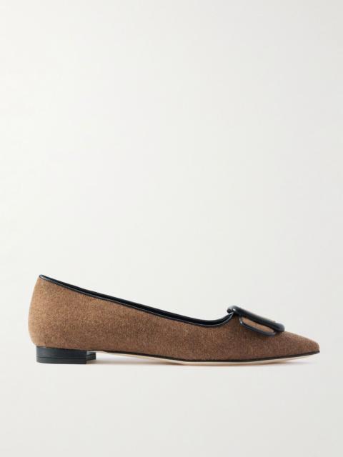 Maysale buckled leather-trimmed wool point-toe flats Brown