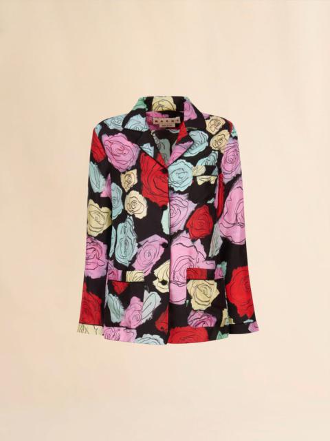 BLACK SILK PYJAMA SHIRT WITH ORION PRINT