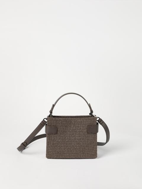 Essence small top-handle bag in riding leather with precious net embroidery