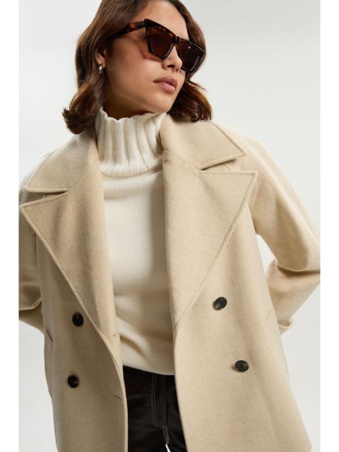Tailored Brushed Wool Double Breasted Short Pea Coat