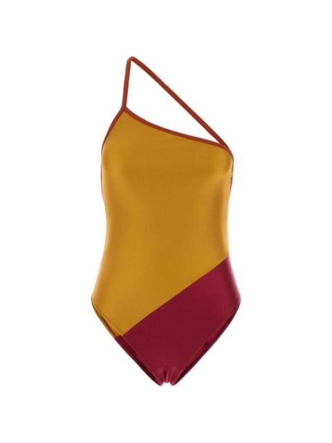 one-shoulder two-tone swimsuit