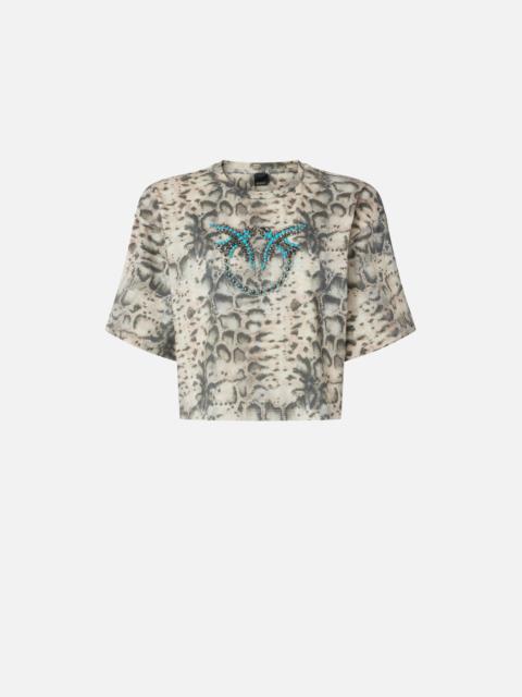CROPPED T-SHIRT WITH SNAKE PRINT AND LOVE BIRDS
