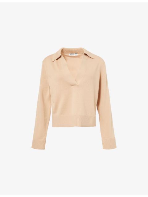 V-Neck Long-Sleeves Cotton And Cashmere Polo Shirt