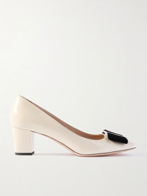 Audrey embellished velvet-trimmed patent-leather pumps Ivory