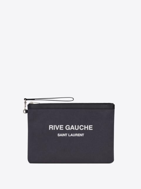 rive gauche zipped pouch in canvas and leather