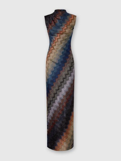 High-Neck Long Dress with Snake Pattern