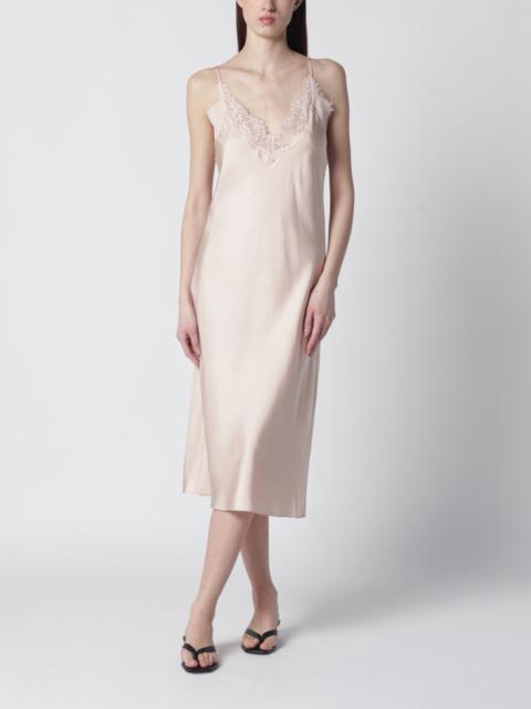 Light pink silk slip dress with lace