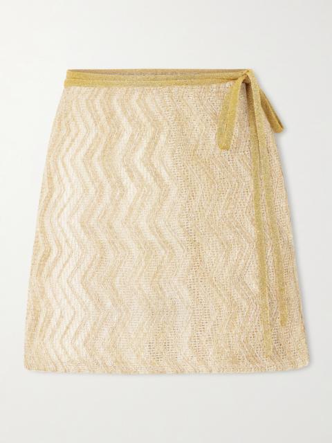 Mare Sequin-embellished Metallic Crochet-knit Mini Wrap Skirt