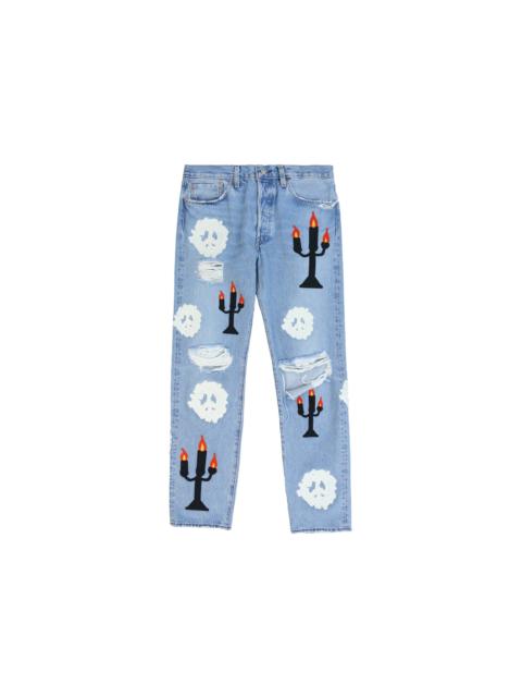 Denim Tears x Virgil Abloh "Message in a Tear" Embroidered Jeans Blue