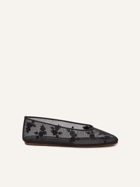 Mesh ballet flats in black embroidery