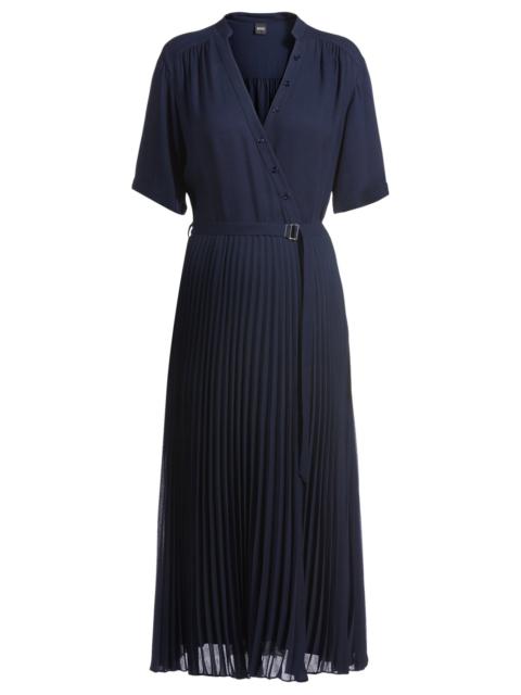 BELTED DRESS WITH PLISSÉ SKIRT