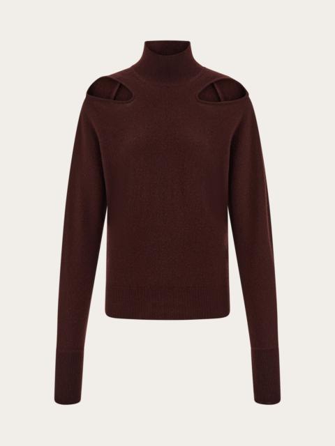 Knitted mock neck top with cut out detail
