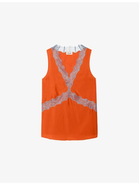 Tasao Lace-Trim Silk Top