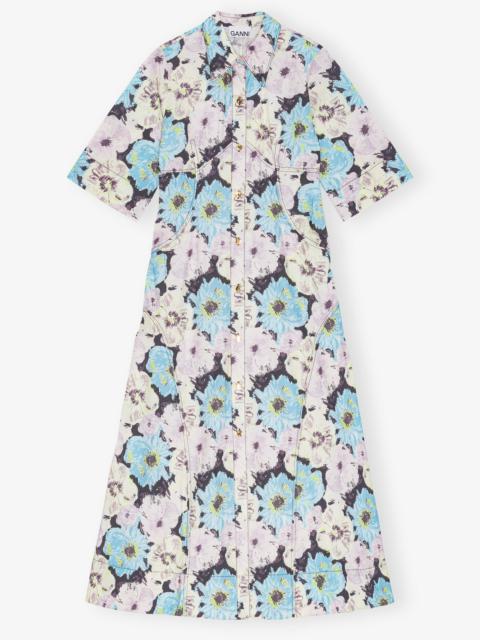 FLORAL PRINTED COTTON LONG SHIRT DRESS