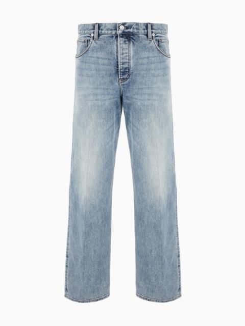 J74 Loose-fit, stone-washed denim jeans with 3D ribs