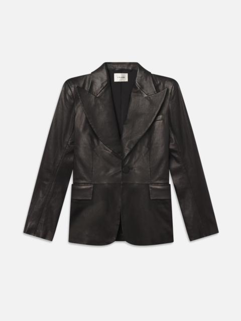 The Peak Lapel Leather Blazer in Black