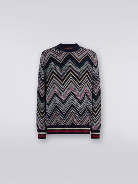 Crew-neck pullover in chevron cotton blend