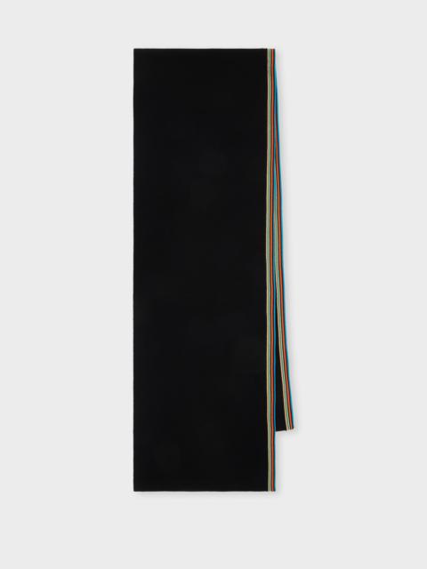 Black Merino Wool 'Signature Stripe' Trim Scarf