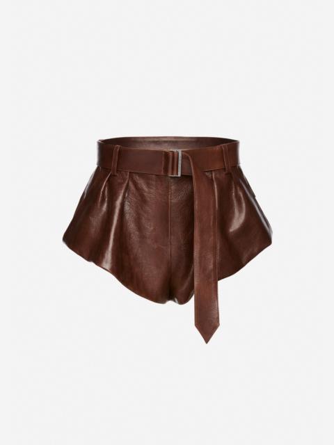 Flared leather shorts in brown