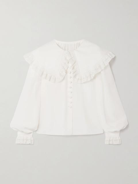 Lace-trimmed organic silk blouse White
