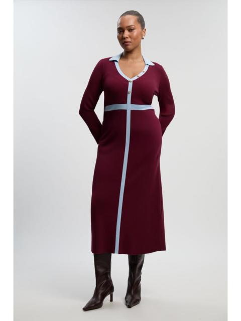 Plus size Knit Rib With Contrast Waist Detail Collared Midi Dress