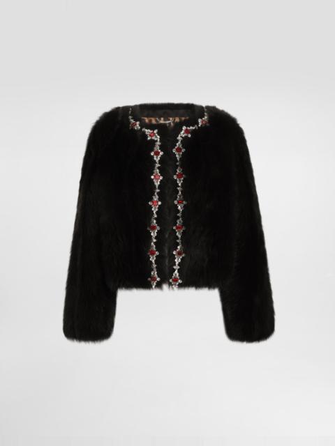 Fluffy sheepskin jacket with inlay