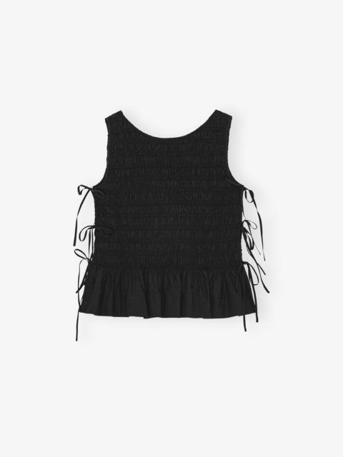 BLACK COTTON SMOCK TIE TOP